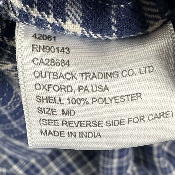 Outback Trading Co Flannel Shirt Womens M Blue Plaid Button Hiking Camp Outdoors - Picture 12 of 13